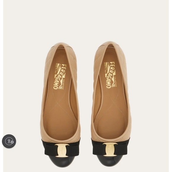 Salvatore Ferragamo Shoes - Salvatore Ferragamo Varina Q Quilted Ballet Flats Black Nude Size 9C